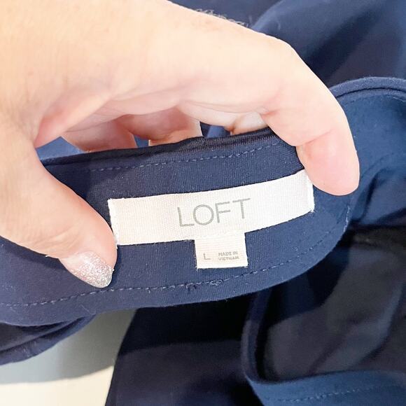 LOFT Ponte High Rise Wide Leg Trouser Pants Navy Blue Large - Picture 3 of 12